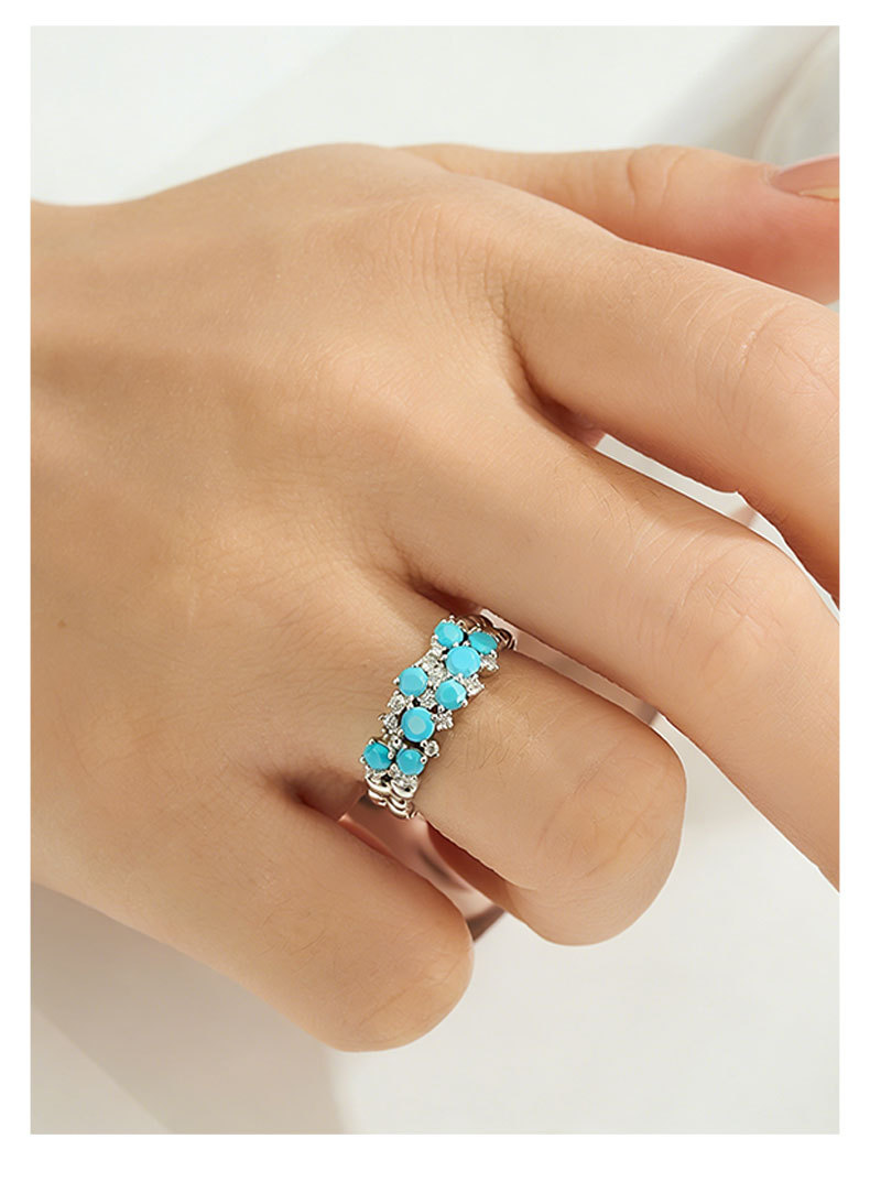 Light luxury high-end color gemstone open ring, slightly inlaid with zirconium blue pine emerald champagne adjustable ring in copper alloy pic 13