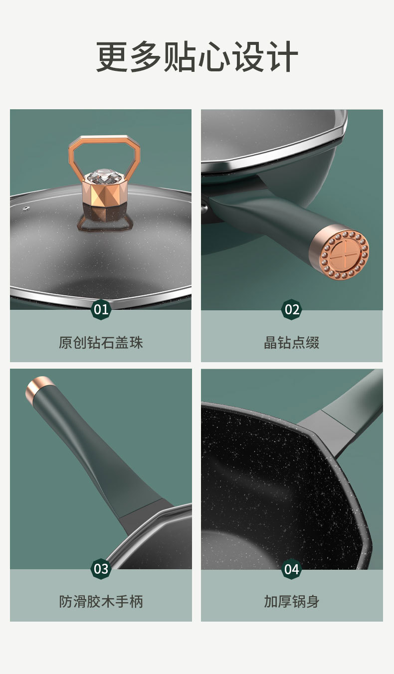 Titanium alloy wok, cast iron wok, enamel kitchenware, kitchen utensils, cooking wok pic 4