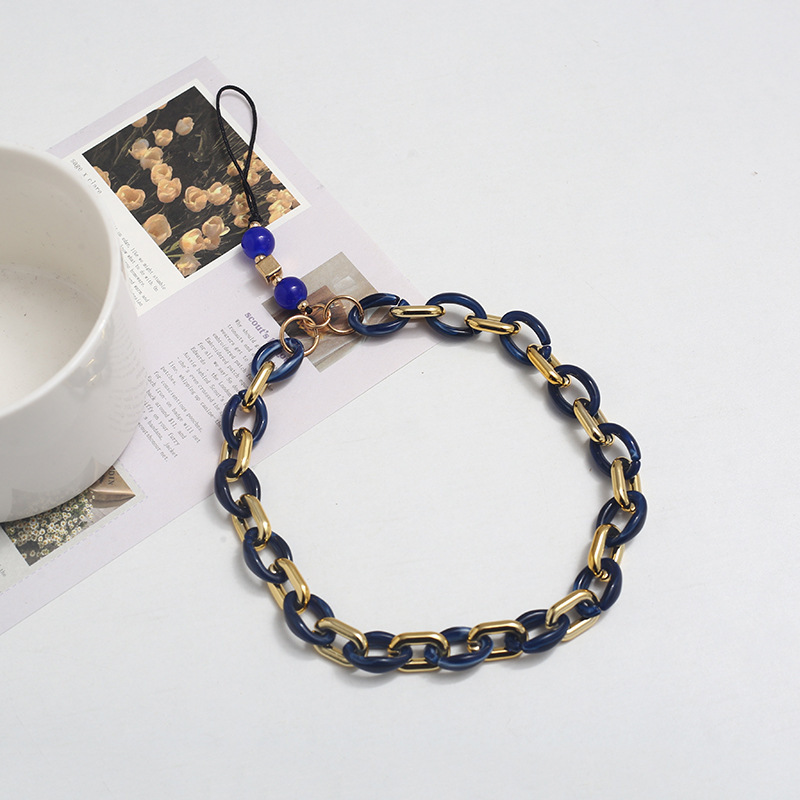 Factory direct sales of fashionable new acrylic mobile phone pendants, retro mixed gold and jade woven anti-loss mobile phone ropes wholesale pic 3