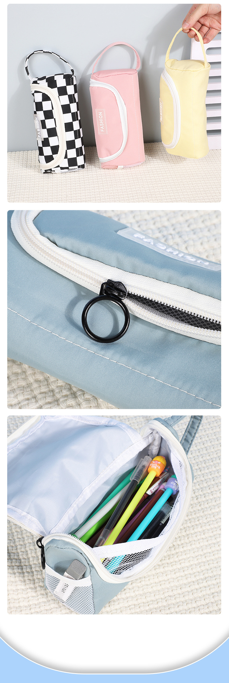 手提大容量笔袋高颜色简约收纳包耐脏文具袋可爱学生笔袋果冻文具详情11