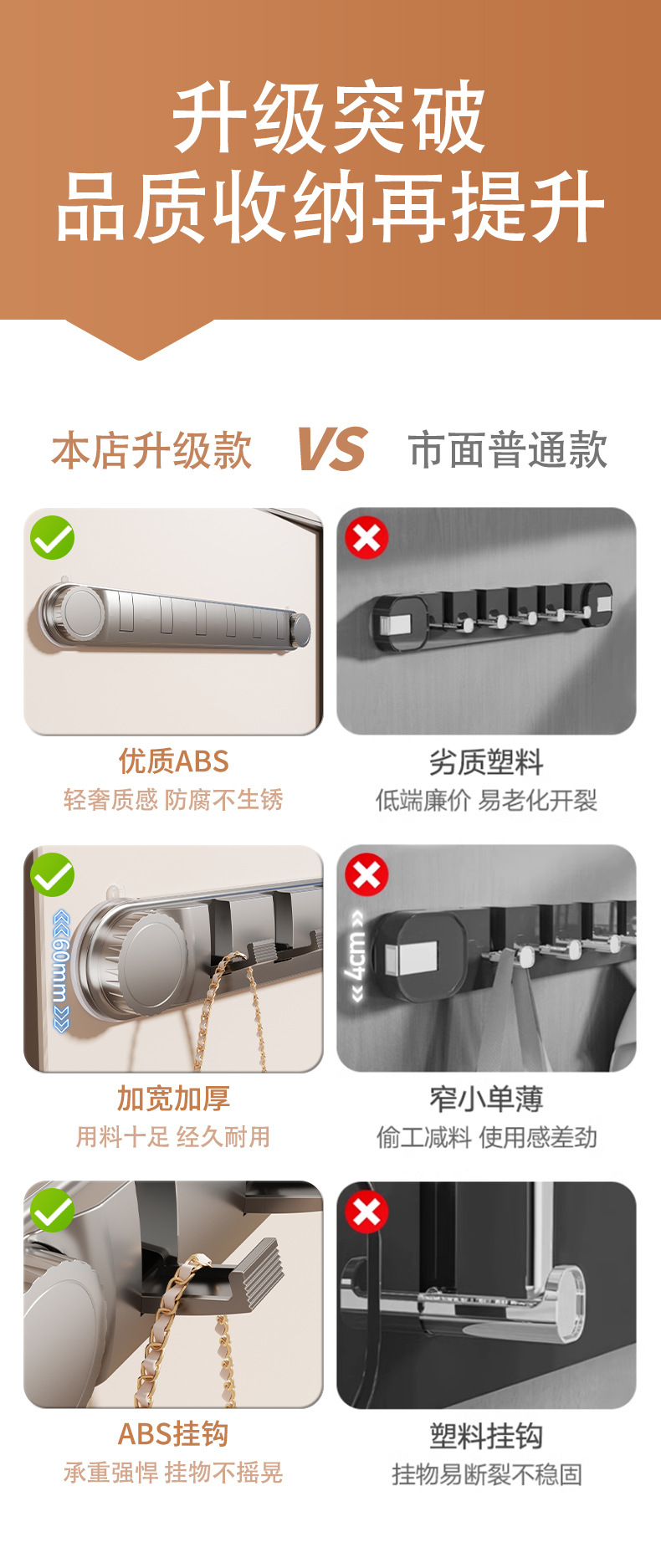 多功能创意折叠隐藏挂钩免打孔门后雨伞包包收纳挂架强力吸盘粘钩详情4