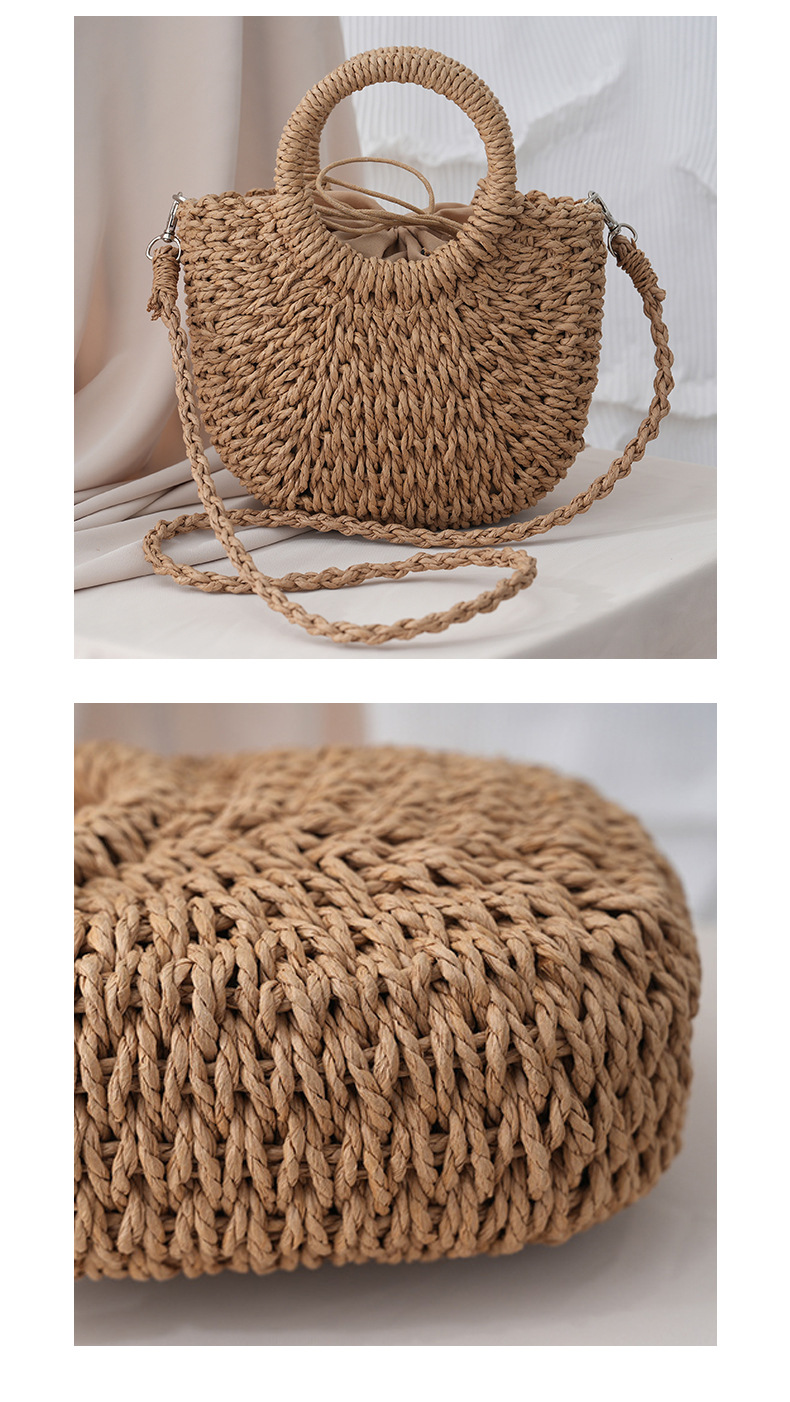 沙滩手工编织包 现货草编包 简约风包包手提包半圆草编包女士拎包详情8