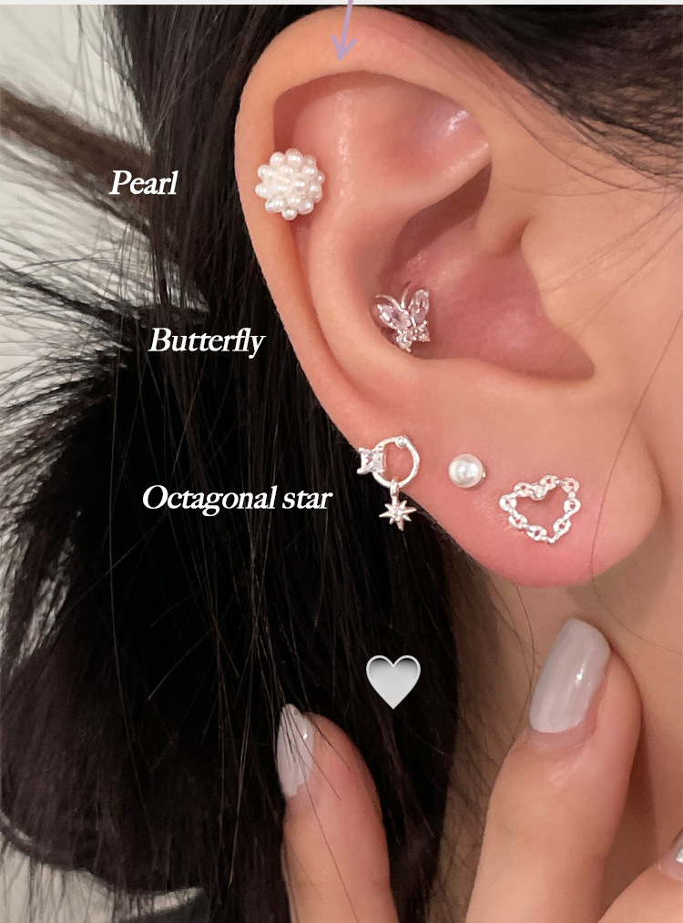 999 sterling silver exquisite zircon heart-shaped small ear studs for women on Instagram, a unique and high-end style of Korean-style sweet earrings pic 2