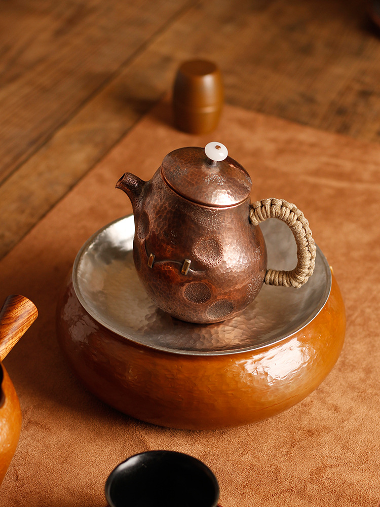 260CC pure handcrafted brewing copper teapot, uncoated purple copper water boiling teapot, Gongfu tea set, gift, stove boiling teapot pic 5