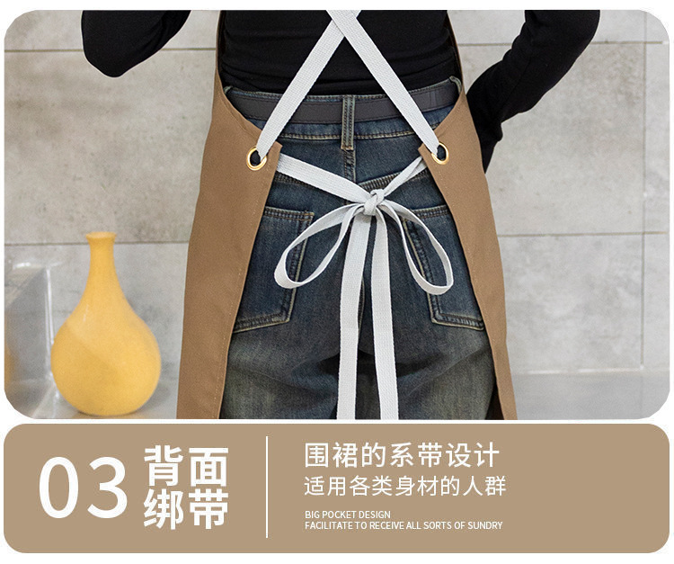 外贸帆布围裙批发厨房咖啡奶茶店餐饮防水男女工作服印字logo批发详情13