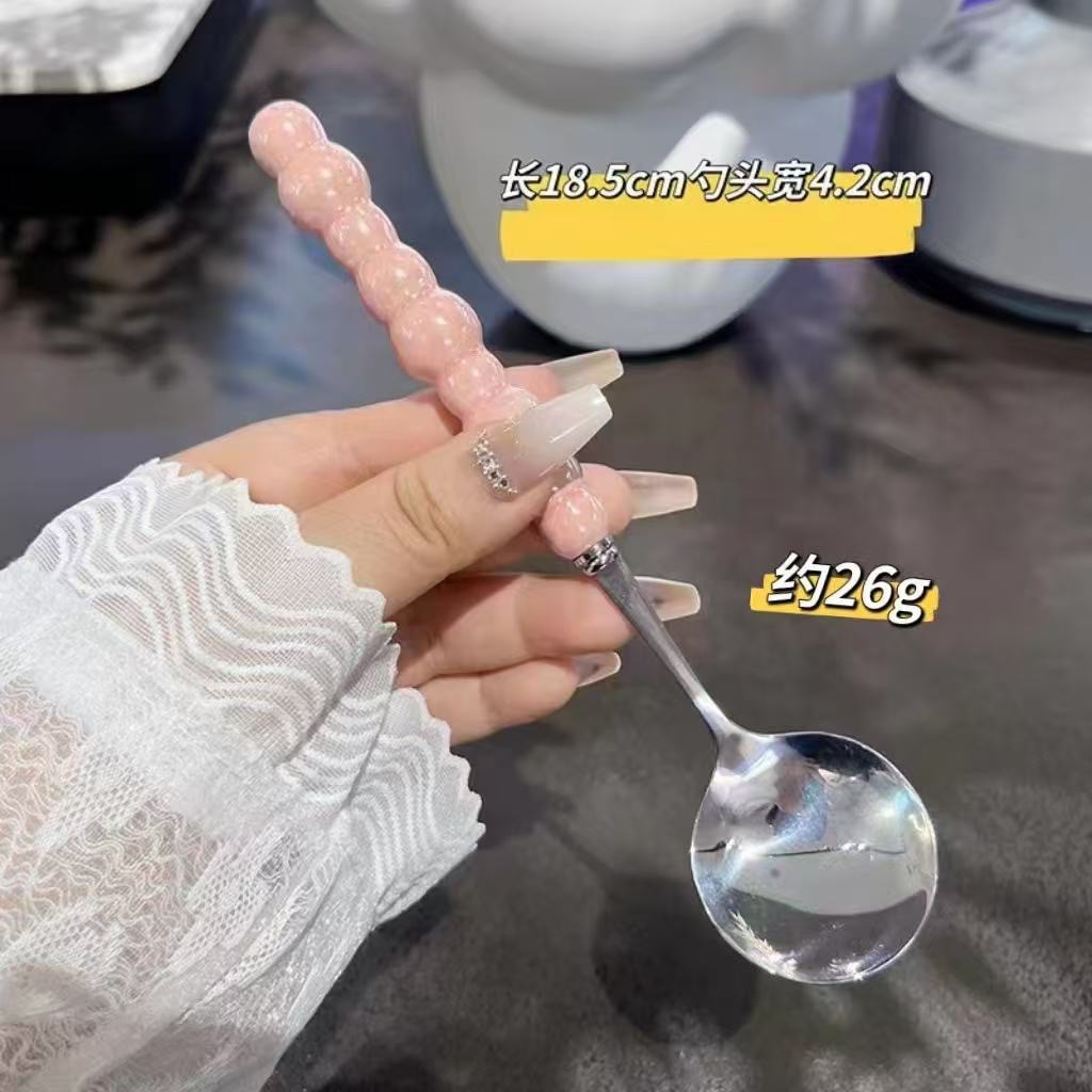 四色珍珠不锈钢勺子仿陶瓷手柄家用餐勺高颜值耐高温圆勺调羹批发详情6