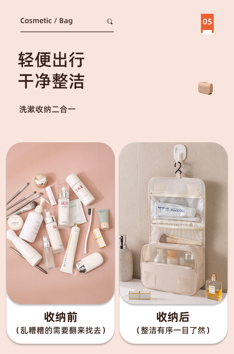 新款韩版防水旅行大容量收纳包 便携出差手提男女挂钩洗漱化妆包详情9