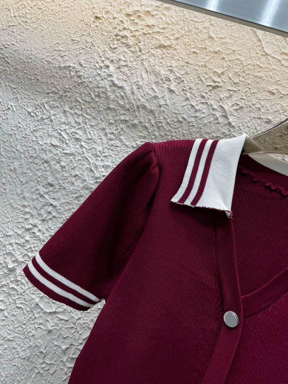 高品质2025年春夏新款修身显瘦型 翻领小V针织短袖连衣裙详情7