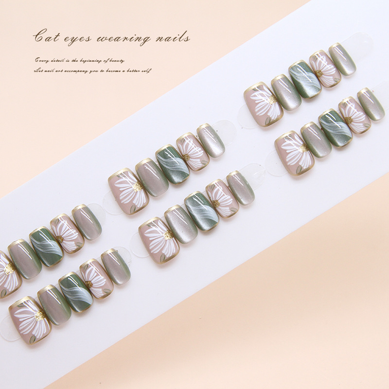 Chasing Light Cat-eye Flower Wearable Nail, detachable, hand-made prefabricated nails, nail pads, nail patches, 30 pieces pic 20