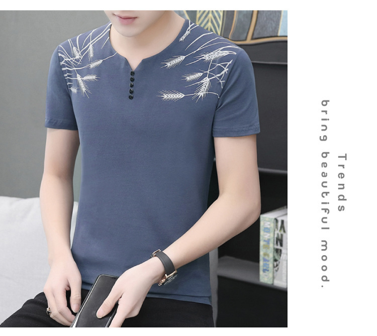 Cool and refreshing ice silk short-sleeved T-shirt for men, V-neck cotton summer thin style 2024 new half-sleeved T-shirt summer top pic 19