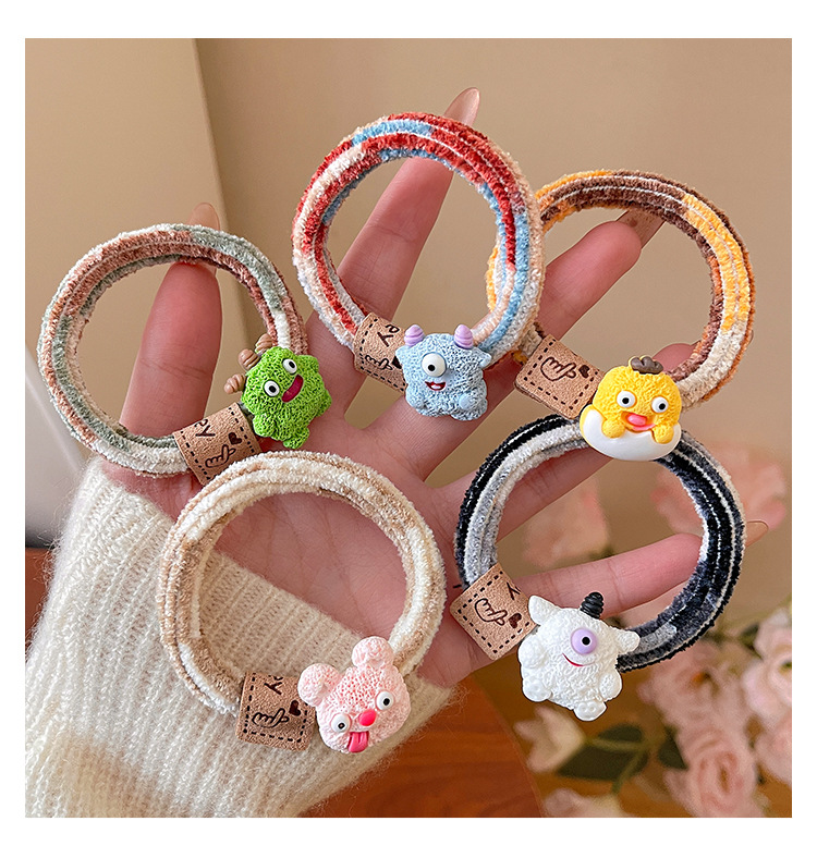 Cute cartoon monster hair tie for girls, double ponytails without hair bands, funny little leather covers, rubber bands and hair ties pic 5