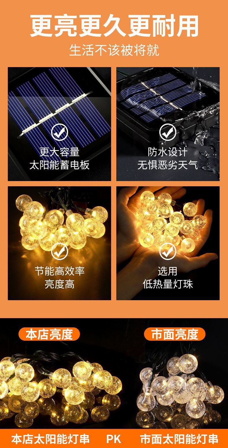 太阳能灯串户外露营帐篷氛围装饰圆球星星灯带庭院花园彩灯小夜灯详情9