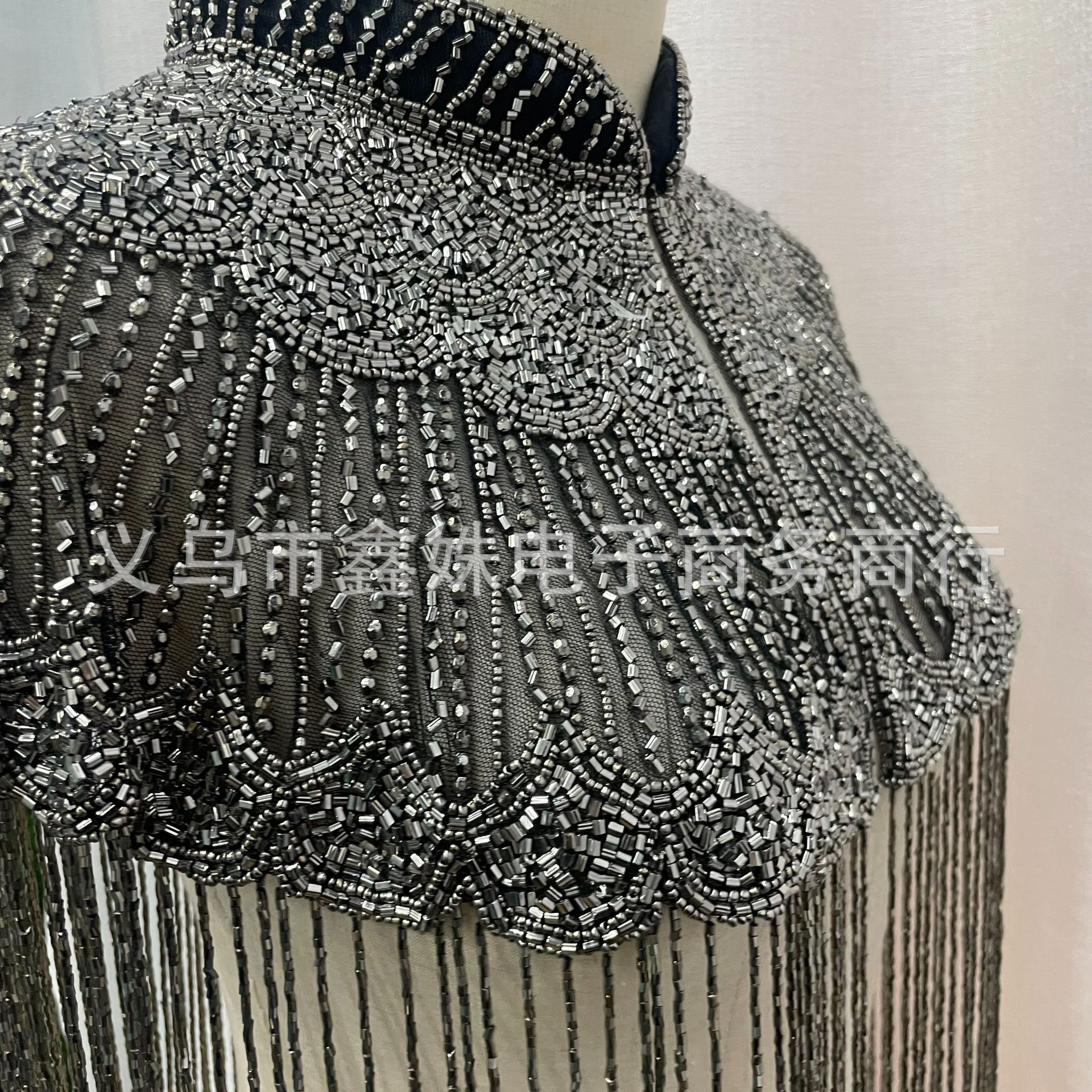 Fringed sequined shawl, European and American retro Gatsby ball party beaded evening dress, short small shawl pic 10