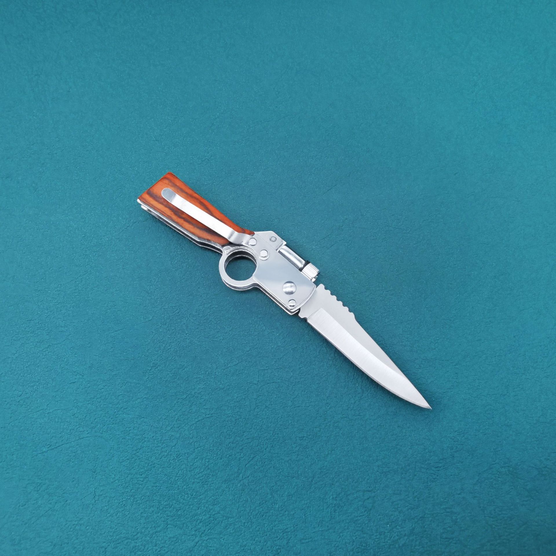 Creative knives, mini self-defense knife, portable folding fruit knife, colored wood AK handle, LED light, stainless steel knife pic 8