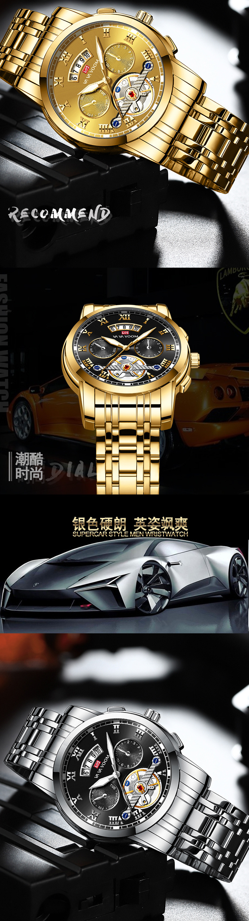 VA VA VOOM stainless steel tourbillon non-automatic mechanical multi-functional business watch, luminous waterproof watch for men pic 14