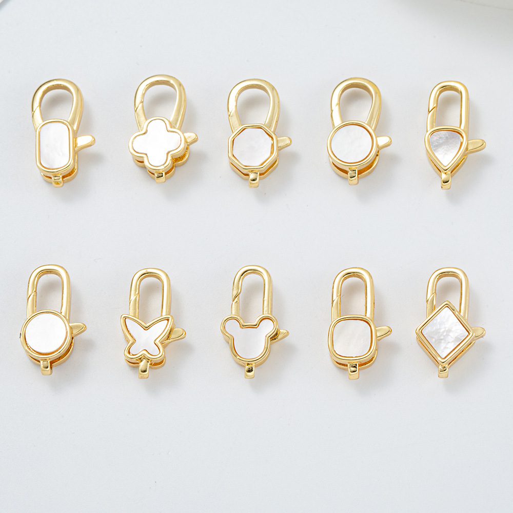 White shell geometric four-leaf clover butterfly Lobster clasp diy necklace bracelet accessory material Decorative clasp End connection clasp pic 5