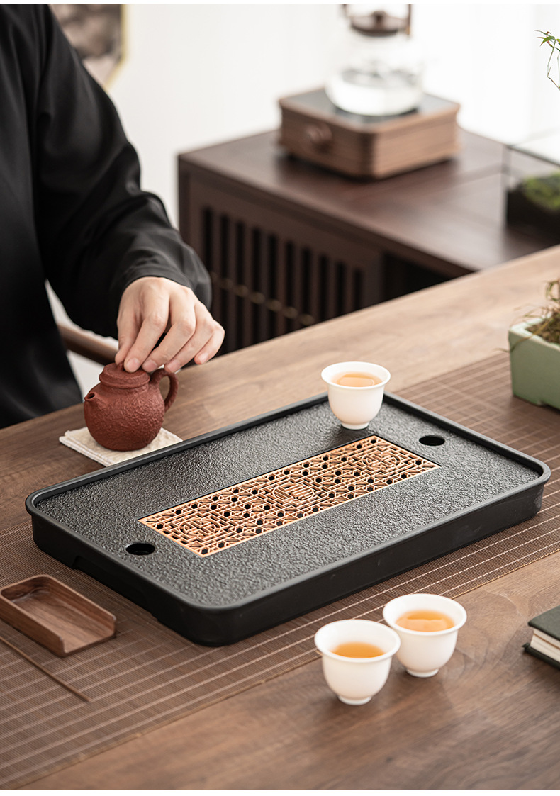 Chinese retro-style magnetic tea tray for water storage and drainage, simple Gongfu tea set, office draining tea table, dry brewing tea saucer pic 9