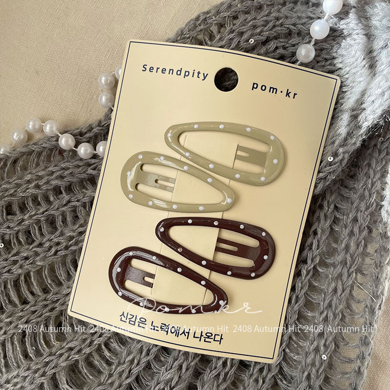 New Korean-style polka dot handcrafted hair clips for children, geometric side bangs clips, colorful sweet bye-bye clips for girls, Serendipity pom.kr multi-color hair clip set with polka dots pic 9