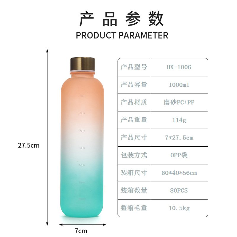 塑料杯 运动水杯 太空杯子 外贸耐高温渐变色水瓶带刻度厂家批发详情1