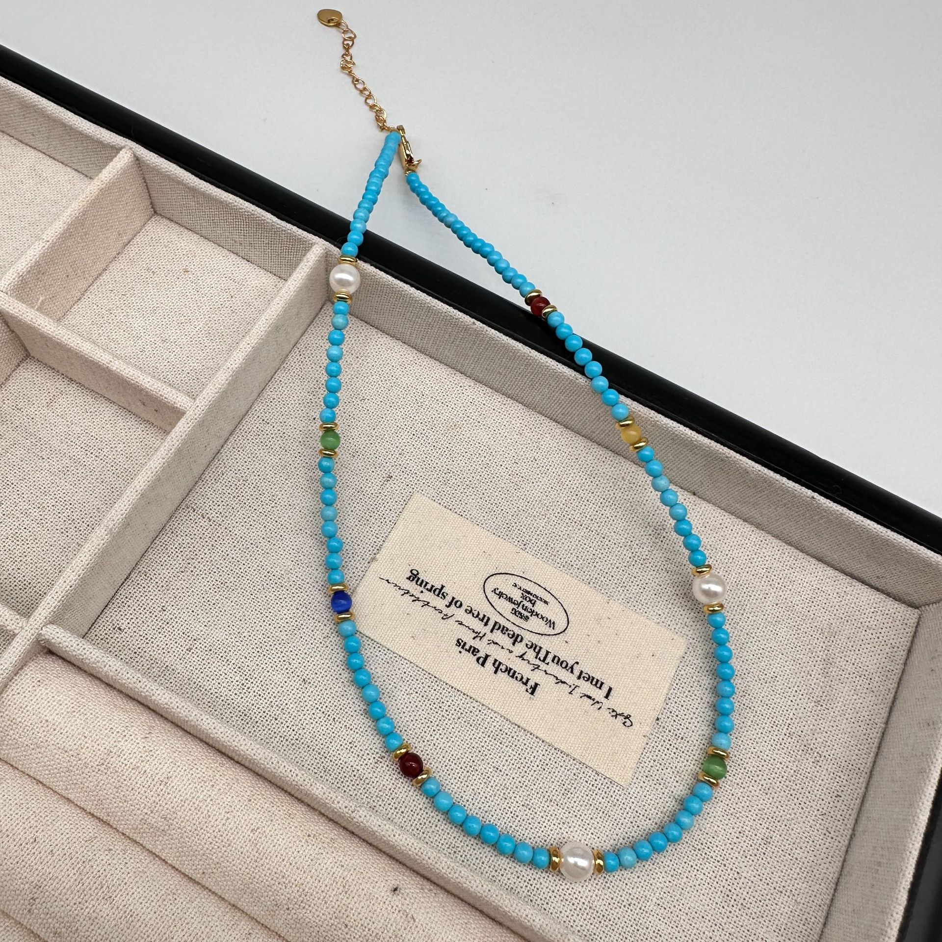 Natural stone turquoise beaded necklace, niche design, high-end collarbone chain, new Chinese style, fresh and delicate handcrafted necklace for women pic 10