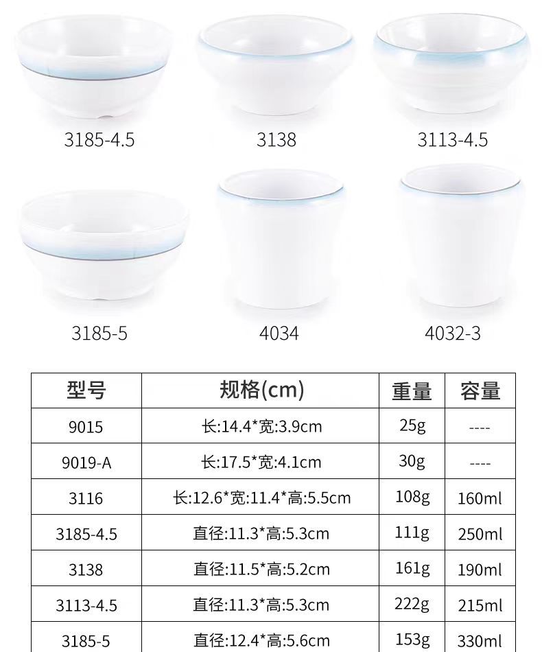 Melamine small bowls, rice bowls, soup bowls, imitation porcelain, hotel restaurants, hot pot restaurants, plastic bowls, plates, cups, spoons, seasoning bowls, commercial use pic 3