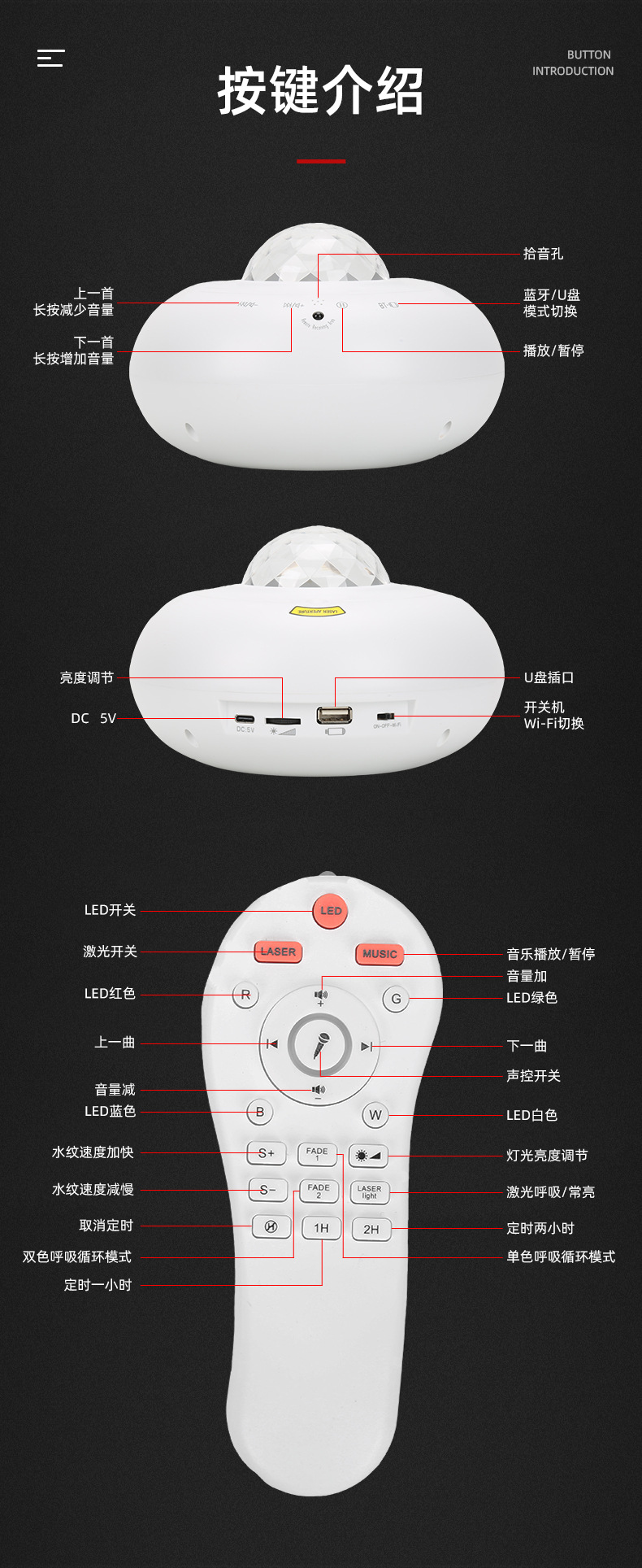 音乐星空灯创意礼品水纹灯小夜灯台灯智能APP控制LED蓝牙太空圆详情4