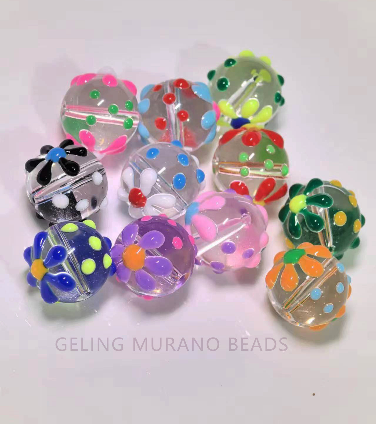 手绘趣味滴油琉璃散珠花朵 手工DIY串珠手链耳环项链饰品配件批发详情4