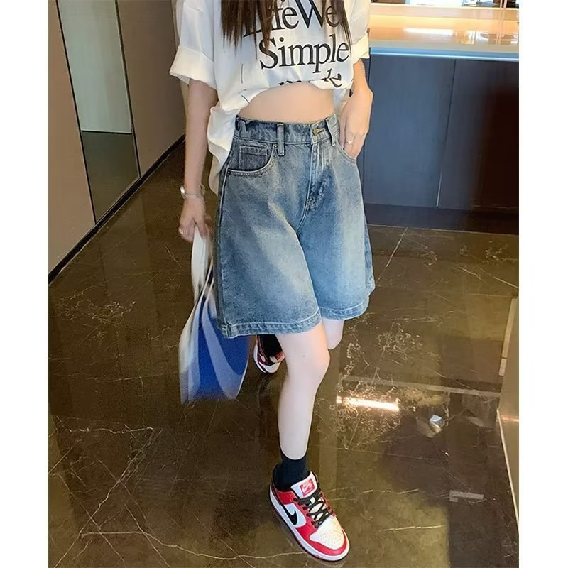 复古简约牛仔裤女宽松夏季新款高腰五分裤显瘦百搭五分直筒中裤潮详情5