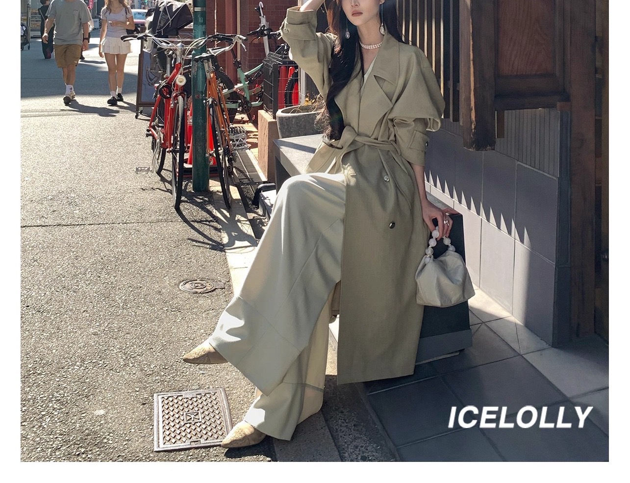 ICELOLLY巨好看收腰风衣外套女2025新款早秋小个子中长款大衣详情8