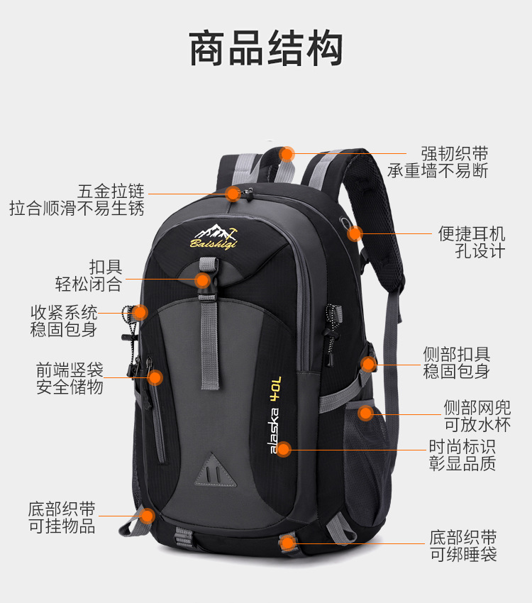  逸途 登山包户外运动秋冬男女双肩电脑包时尚学生书包休闲40L旅行背包详情12