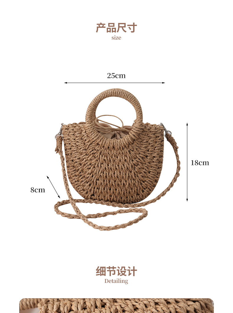 沙滩手工编织包 现货草编包 简约风包包手提包半圆草编包女士拎包详情4