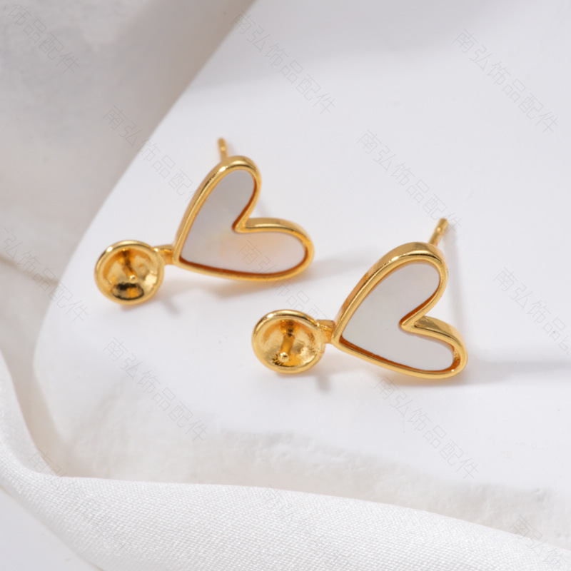 Pearl ring, earring, pendant, three-piece set, hollow stand, heart, shell, crystal, high-end DIY, light luxury style earrings pic 6