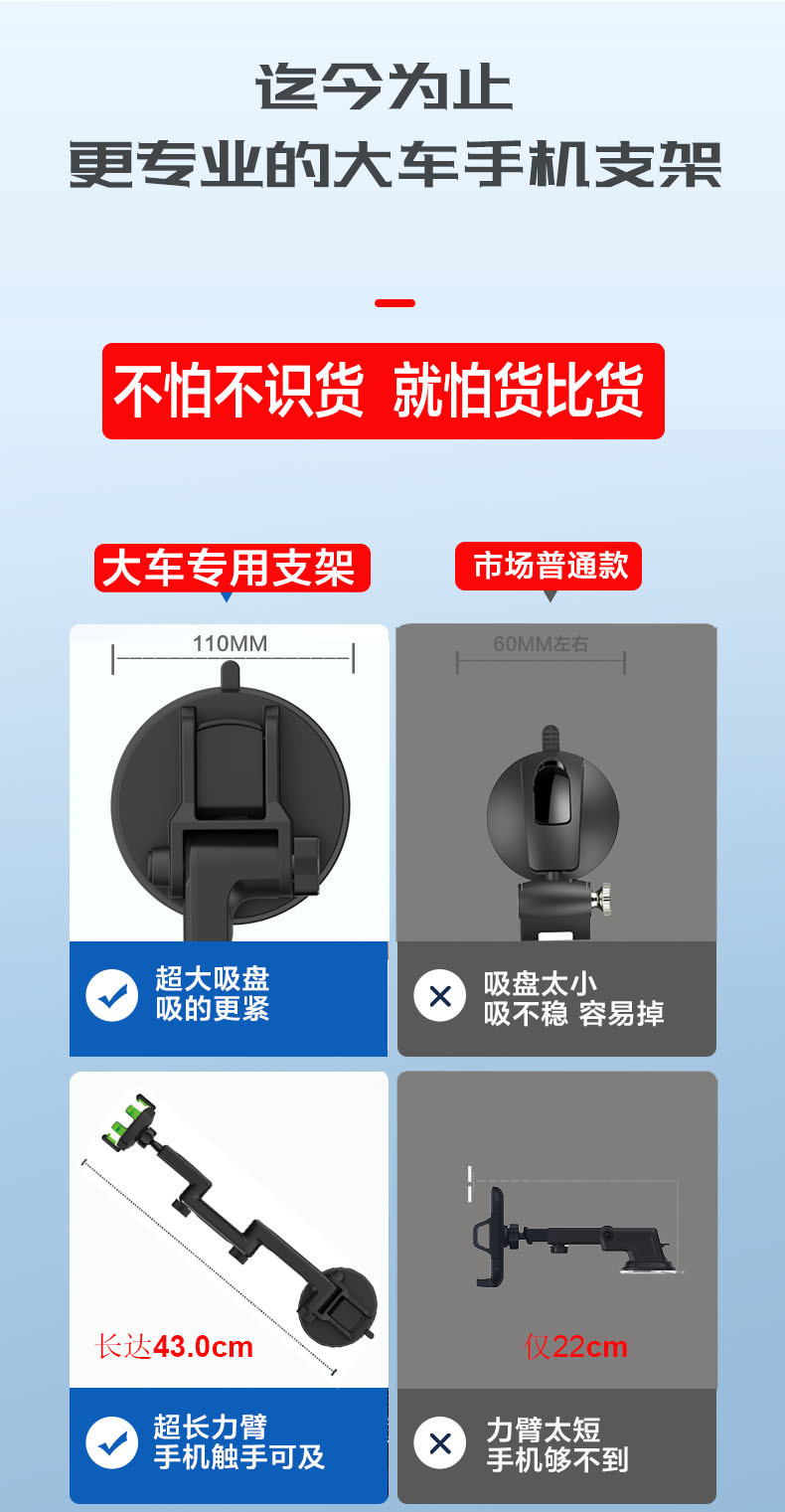 Wholesale of shockproof long off-road large truck, excavator windshields, instrument panels, large suction cups and mobile phone stand brackets pic 7