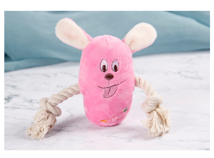 Factory direct sales of pet plush cat and dog toys, cotton rope, cartoon smiling mice, rabbits and cows pic 15