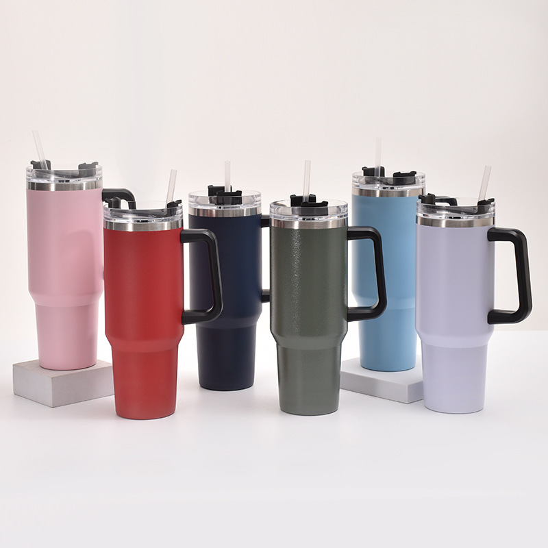 Factory direct supply 40oz stainless steel insulated cup, fashionable and simple handle, ice cup, portable car straw, car cup pic 1