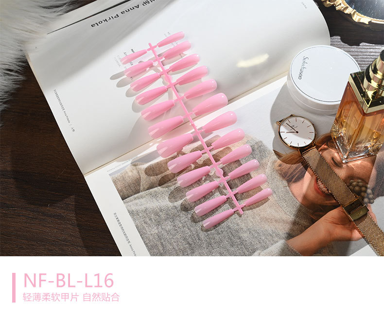 The long ballet nail with solid color and glossy oil from Europe and America, the mid-length trapezoidal nail art piece, and the false nails are exquisite and simple pic 16