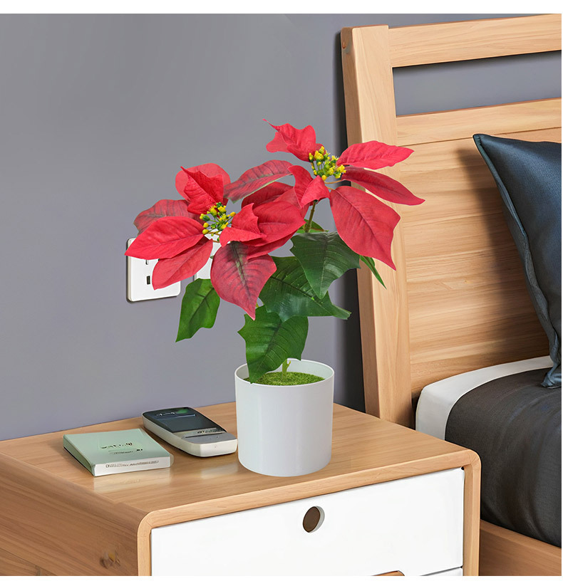 Cross-border new faux Christmas flower potted plants, golden desktop ornaments, home decoration 3D printed poinsettias faux flowers pic 7
