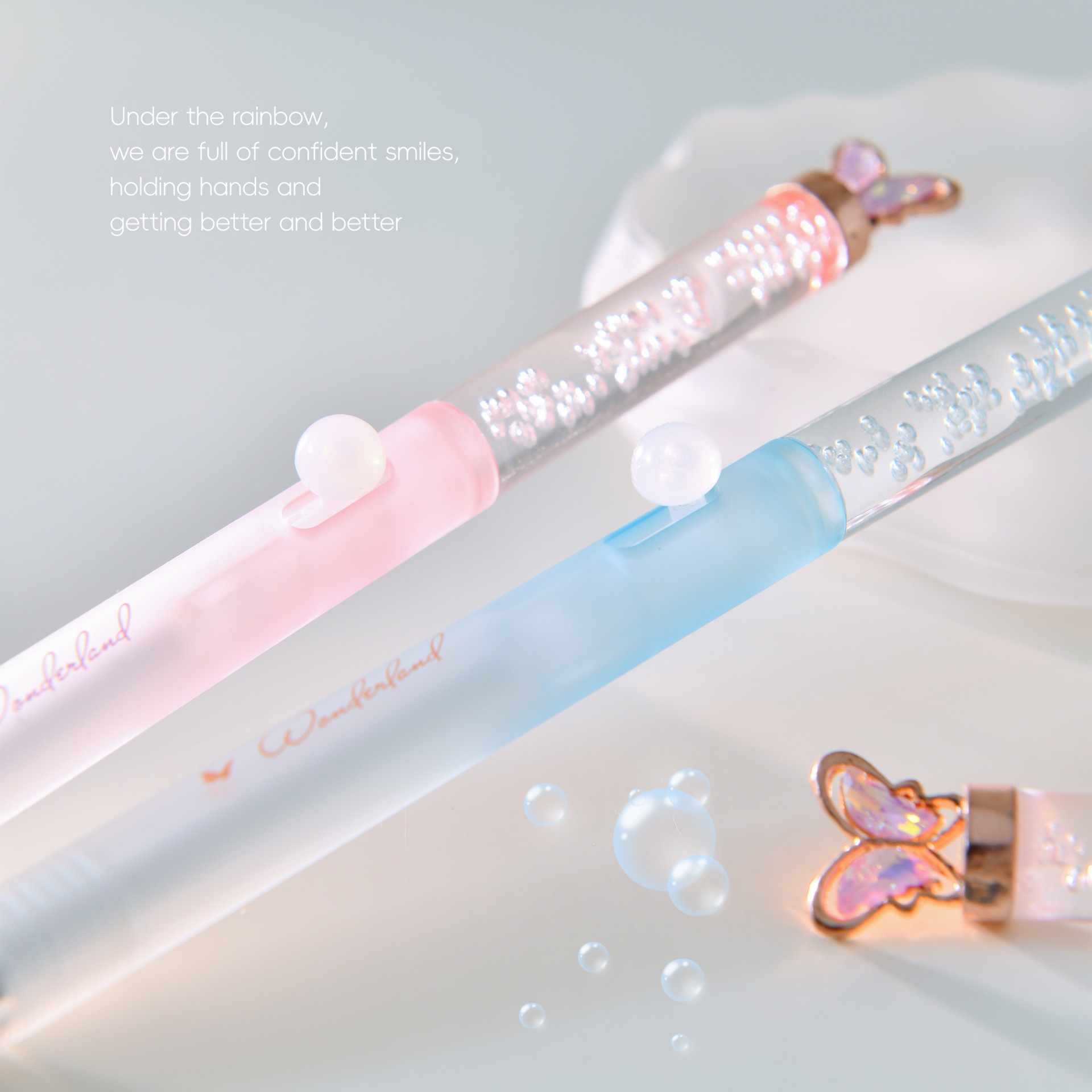 Dreamy butterfly-shaped transparent water drop pen, flower pen, beaded pen, beautiful advertising pen, DIY beaded pen pic 12