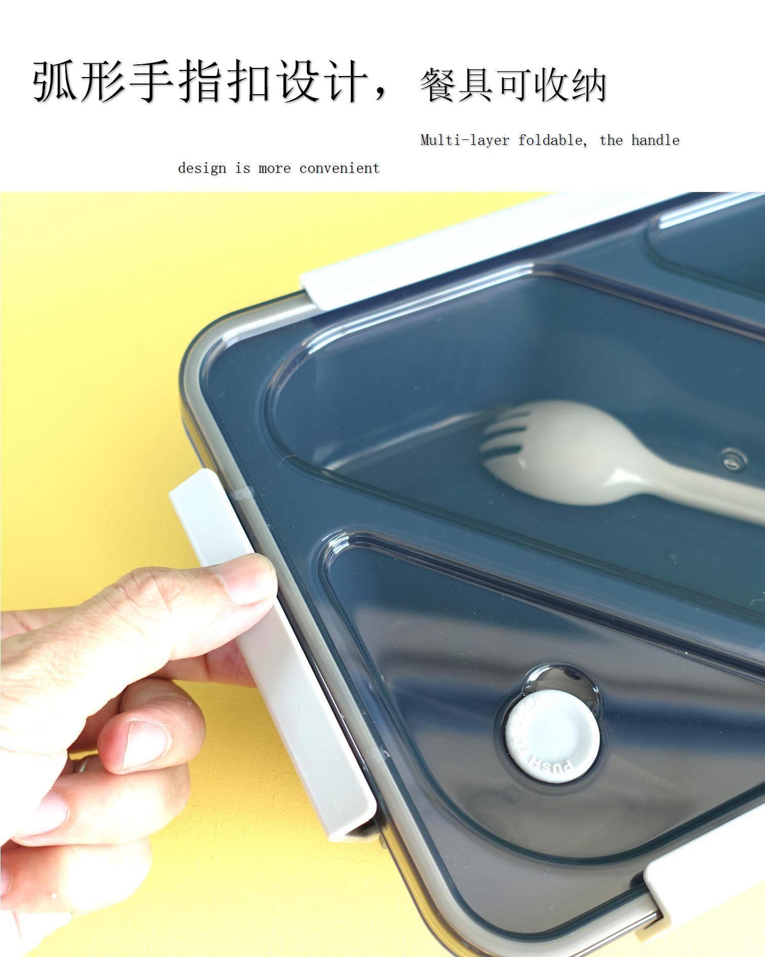 大号1450ml三格加热带勺汤碗单层学生男女上班带餐便当盒塑料餐盒详情5