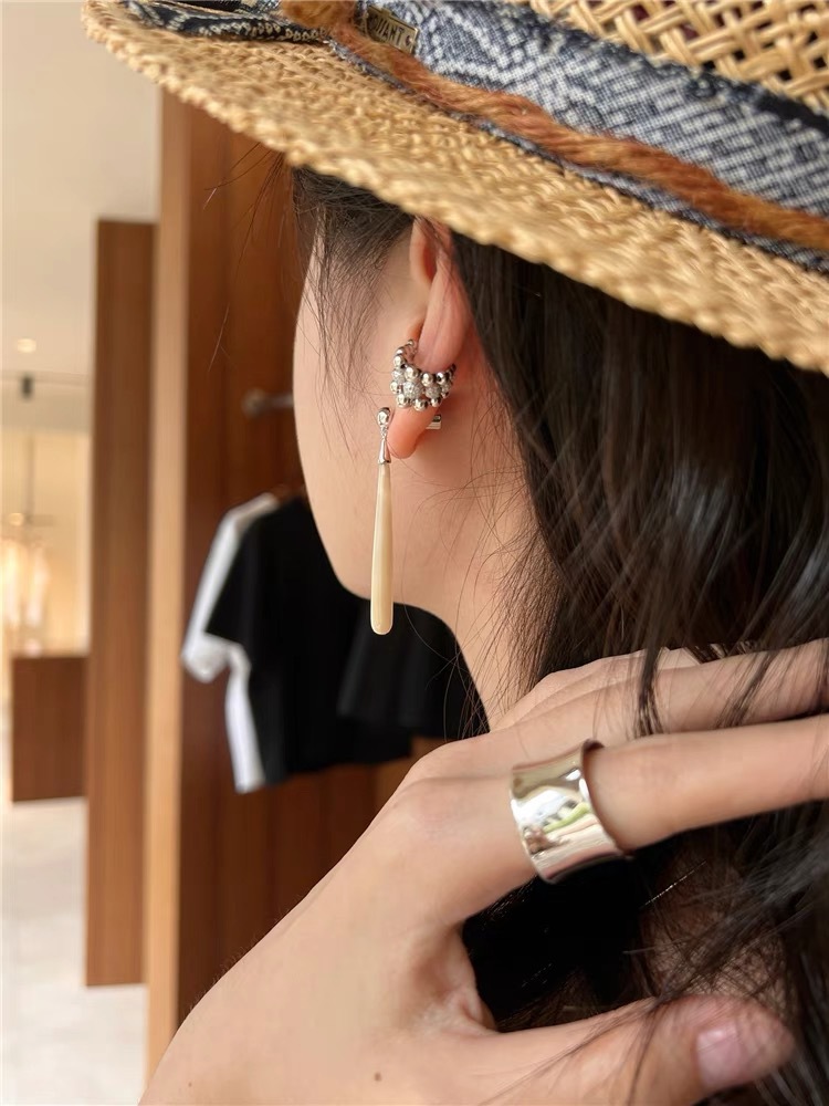 秋冬新款木纹石白贝母Teardrop耳环气质轻奢显脸瘦长款泪滴耳坠详情9