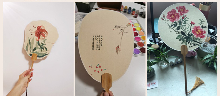 双面宣纸空白团扇子定制手绘国画DIY书法创作古风长柄扇面纸扇diy详情15