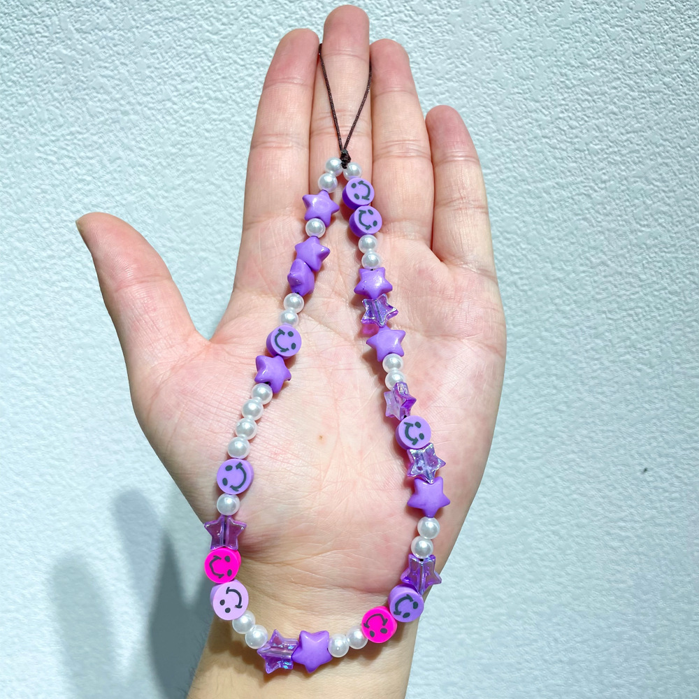 European and American DIY pearl smiling face round bead mobile phone chain, ins beaded mobile phone hanging chain, hanging rope, mobile phone case hanging accessory, hanging decoration pic 6
