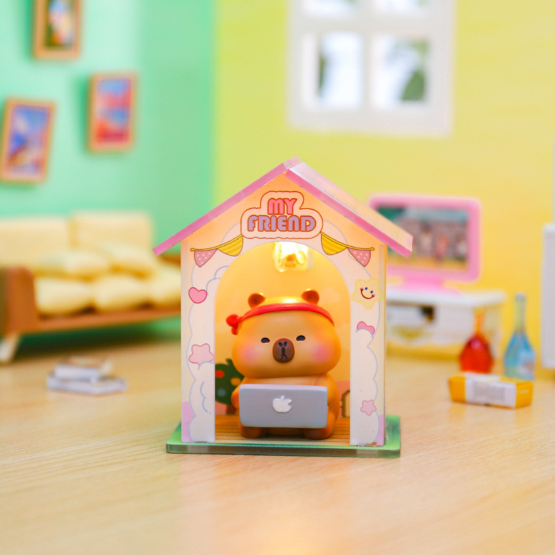 新款抖音同款卡皮巴拉快乐宅生豚豚仔盲盒创意带房桌面摆件礼物详情42