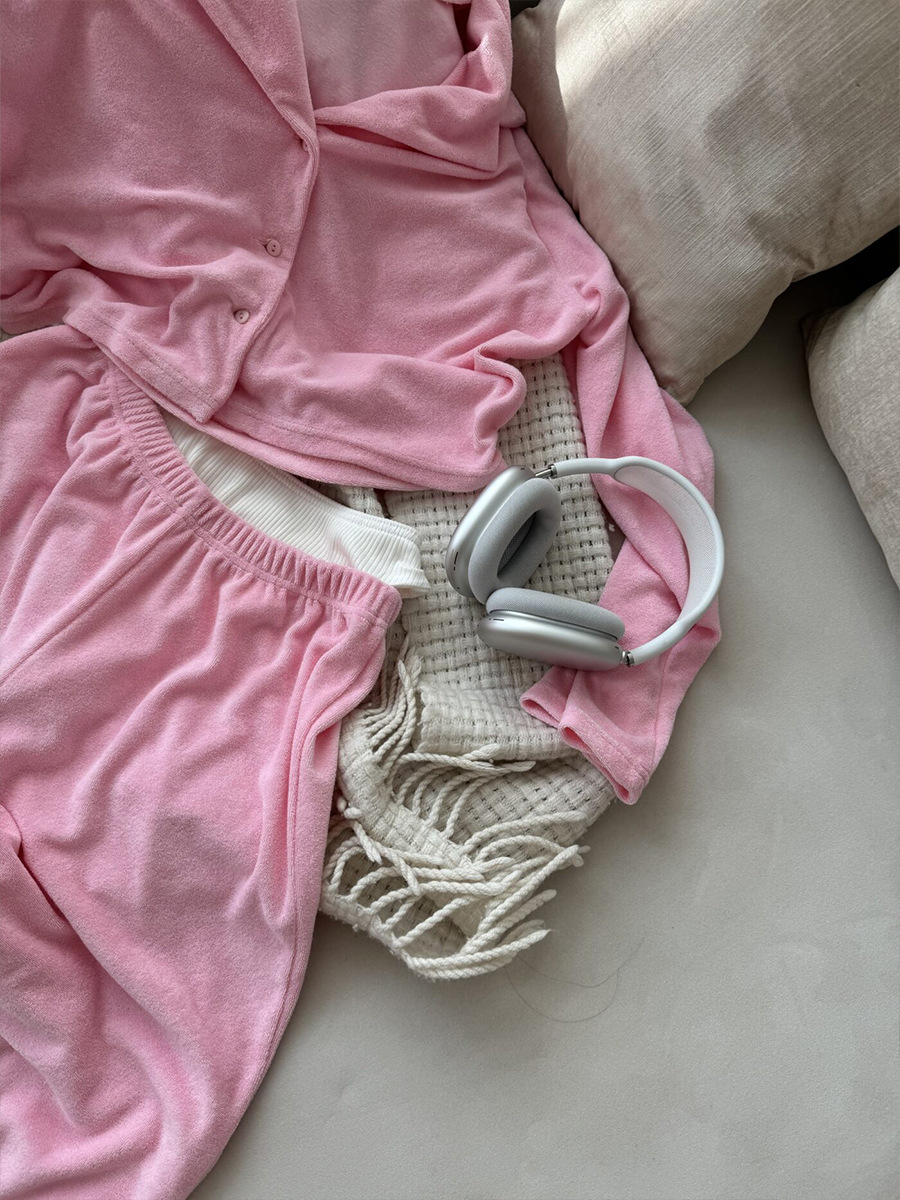 Cross-border pink fleece long-sleeved and long pants pajama set, European and American autumn and winter new cardigan pajamas, comfortable home wear for women pic 21