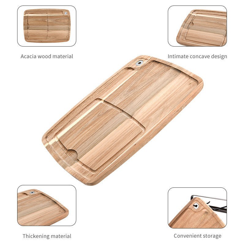 Cross-border acacia wood dinner plate, home kitchen steak and bread dinner plate with juice trough, wooden steak board pic 8