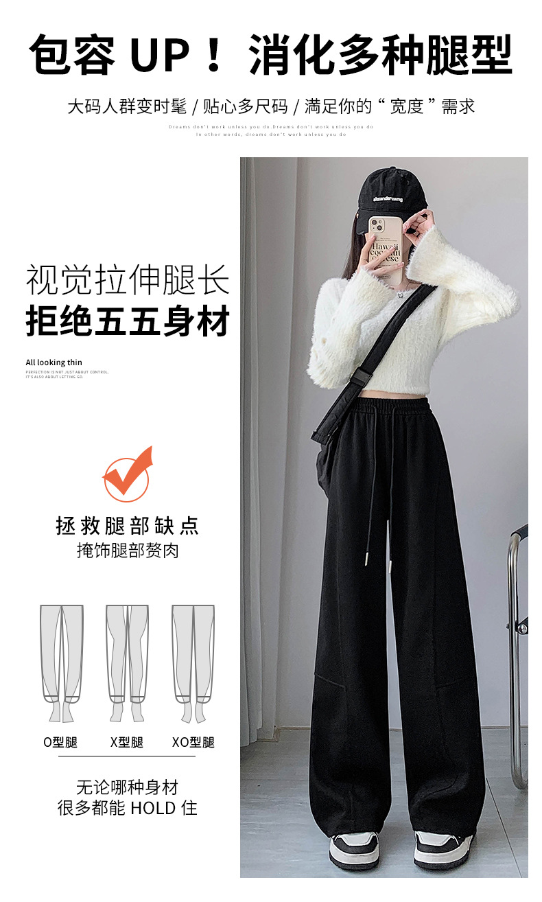 美式弯刀阔腿裤女春秋2025新款高腰宽松直筒运动休闲香蕉卫裤详情8