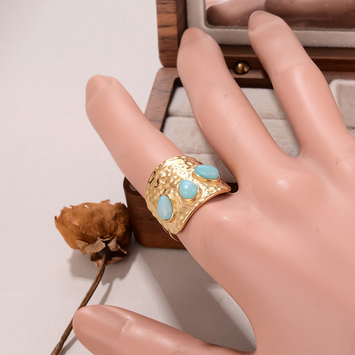 Best-selling stainless steel natural stone rings for women on AliExpress, non-fading titanium steel retro geometric rings for women pic 48