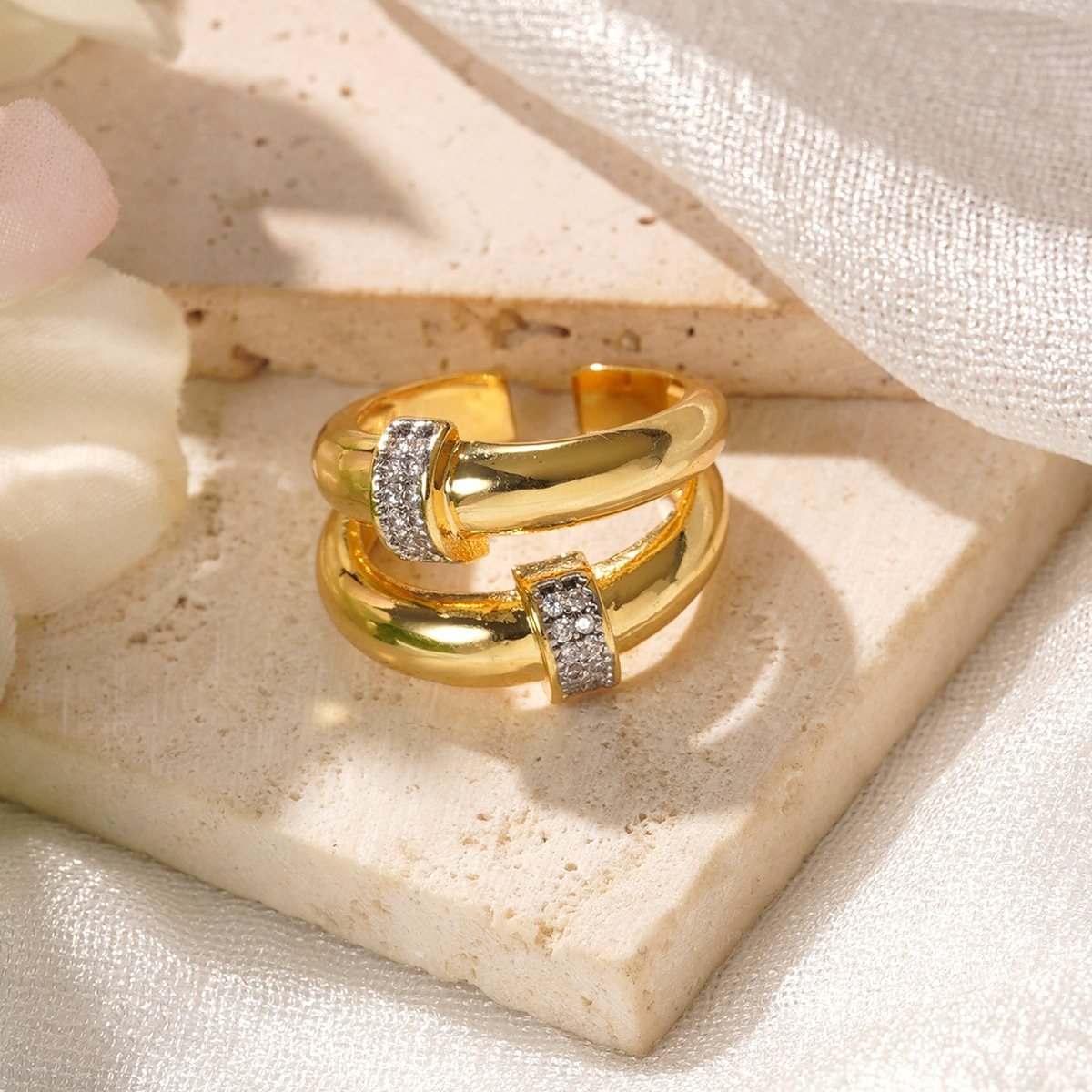 European and American ins light luxury open ring, fashionable and versatile, geometric line zirconium-inlaid small chanel-style simple ring, niche wholesale pic 26