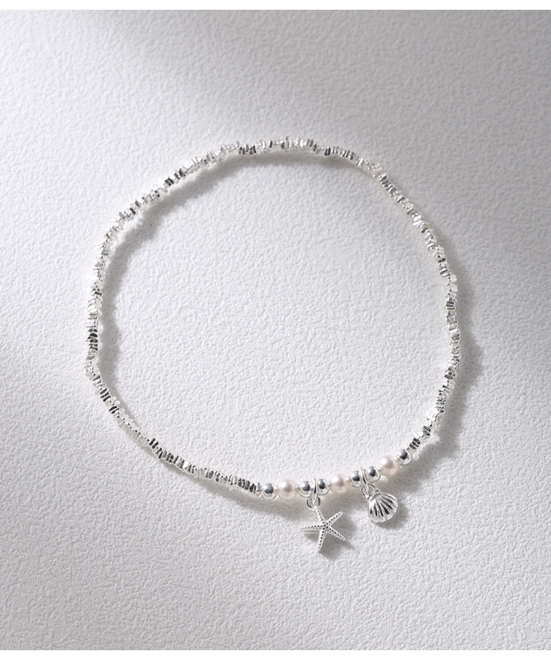 925纯银海星贝壳珍珠碎银子手链女手工弹力绳款设计百搭手环B3256详情11