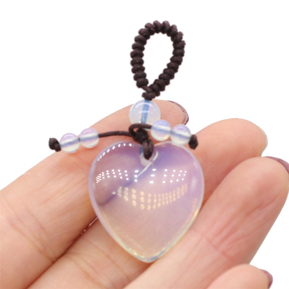 Natural stone heart-shaped semi-precious stone keychain DIY accessory heart-shaped keychain fashion dress accessory chain pic 15